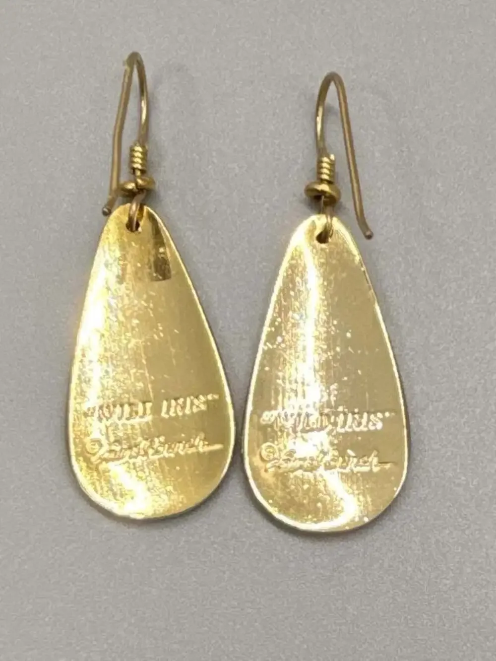 Laurel Burch Wild Iris Red Black Enamel Teardrop Dangle Drop Earrings Signed Vtg